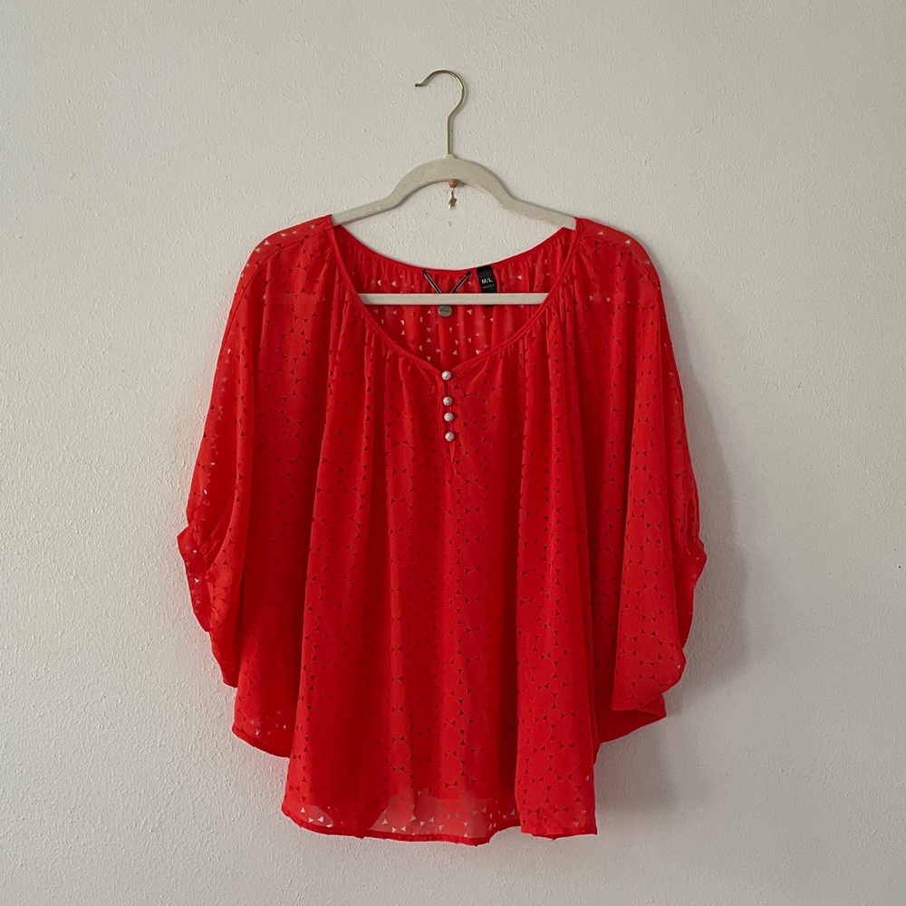 BKE Dolman Blouse Scoop Half Sleeve Top Colorful Red